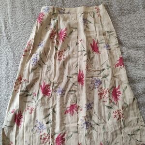 Alfred Dunner Beige Floral Button-Front A-Line Skirt Purple Red Blooms 14